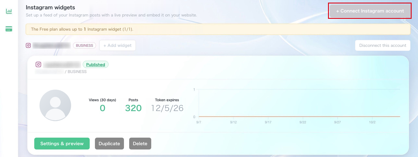 Connecting an Instagram account in the Social Feed by grip space dashboard